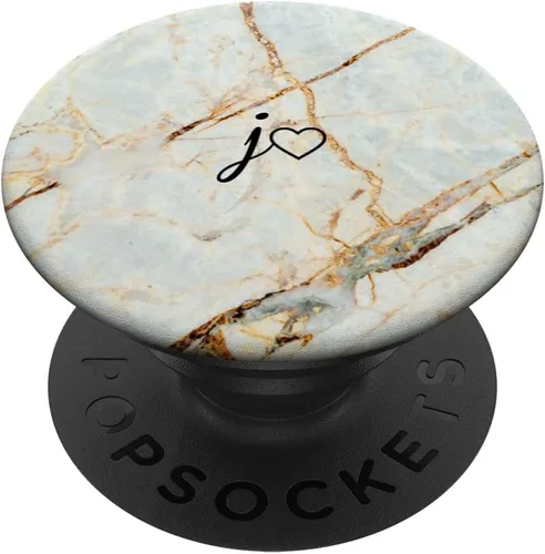 Letra inicial negra J corazón minimalista blanco PopSockets PopGrip: agarre intercambiable para teléfonos y tabletas