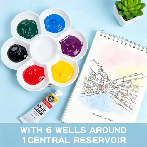 Miniatura 3 de ZENFUN Paquete de 15 bandejas de pintura con 7 pozos, bandeja de mezcla de pintura de plástico blanco, plato de pintura de acuarela para arte al