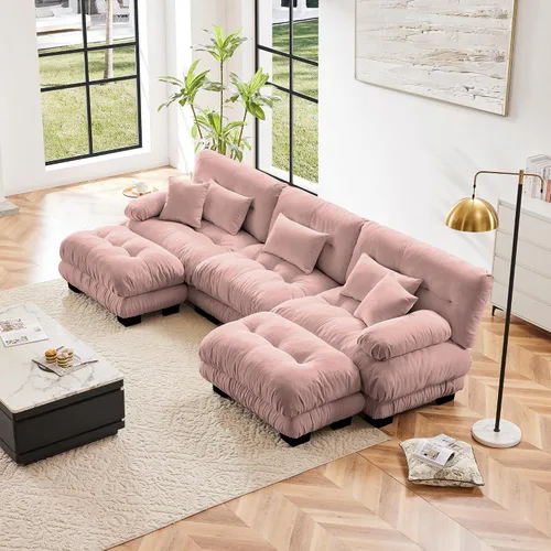 Miniatura 73 de Otomana beige para sofá modular modular, sofá individual, asiento otomano para sofá modular convertible, sofás de terciopelo para sala de estar
