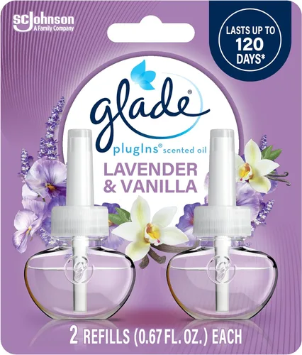 Glade PlugIns - Recambios de ambientador, aceites esenciales y perfumados para el hogar y el baño, lavanda y vainilla, 1.34 onzas líquidas, 2