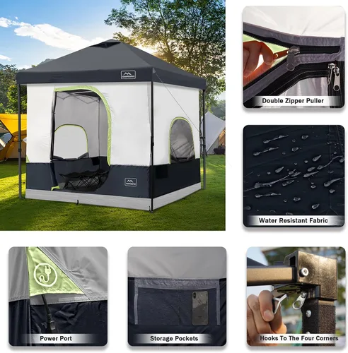 Miniatura 4 de KAMPKEEPER Tienda de campaña para 6 personas, tienda de campaña desplegable de 10 x 10 pies con tienda interior de campamento, convierte el toldo