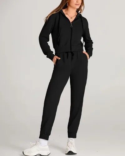 Miniatura 7 de Amkoyam Conjunto de dos piezas para mujer, de manga larga, con cremallera, sudadera con capucha y pantalones largos
