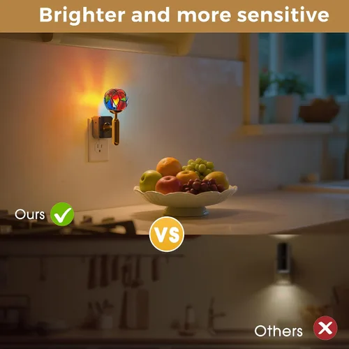 Miniatura 5 de L LOHAS LED Luz Nocturna con Atenuación Sin Escalones del 0-100%, Luz Nocturna de Vidrio Manchado Enchufable con Sensor de Anochecer a Amanecer, Luz