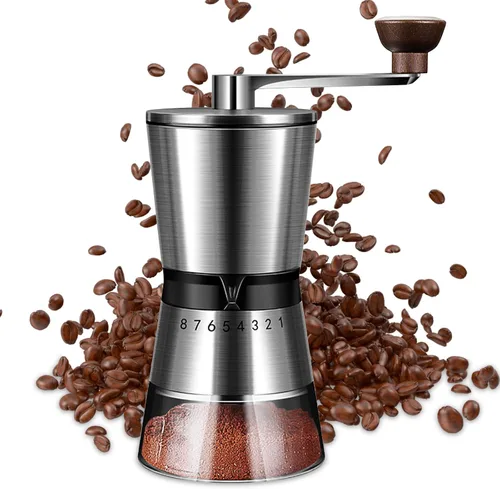 Miniatura 2 de Molinillo de café manual, capacidad de 6.53 oz con rebaba cónica de molienda de cerámica de 1.417 in, ajuste ajustable externo de 8 velocidades