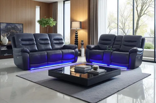 Miniatura 8 de A Ainehome Juego de sofá reclinable eléctrico LED para sala de estar, juego de sofá modular de cuero, sofá reclinable y sofá biplaza con puerto USB