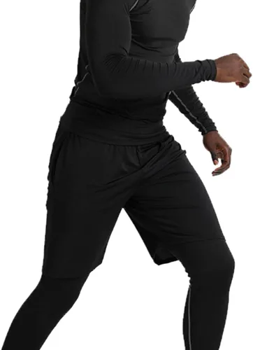 Miniatura 5 de BUYJYA Pantalones de compresión para hombre, camisa de manga larga, conjuntos atléticos, ropa de gimnasio, entrenamiento, 5 uds