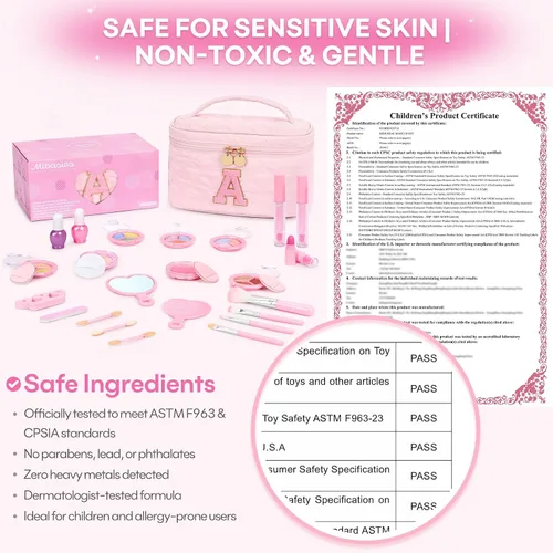 Miniatura 3 de Juego de maquillaje lavable para niñas de 29 piezas - Juego de juguetes de maquillaje real no tóxico con bolsa de cosméticos con letras - Regalos