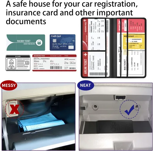 Miniatura 6 de Portador de Tarjeta de Registro e Seguro de Automóvil - Cartera Estuche Organizador de Documentos y Papeles de Automóvil de Cuero para Guantera