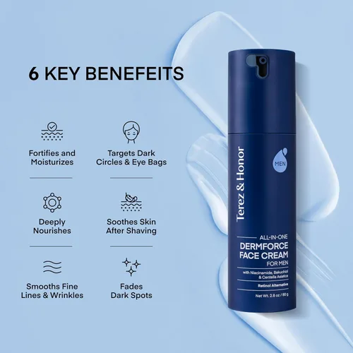 Miniatura 4 de TEREZ & HONOR Crema facial 6 en 1 para hombres: Crema hidratante antienvejecimiento coreana DermForce con niacinamida, bakuchiol y 5-CICA - Hidrata