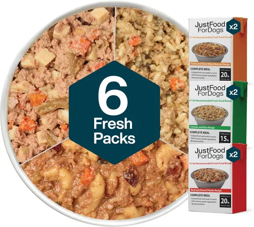JustFoodForDogs Pantry Fresh Paquete Variado de Comida Húmeda para Perros, Comida Completa o Complemento Alimenticio para Perros, Recetas de Comida