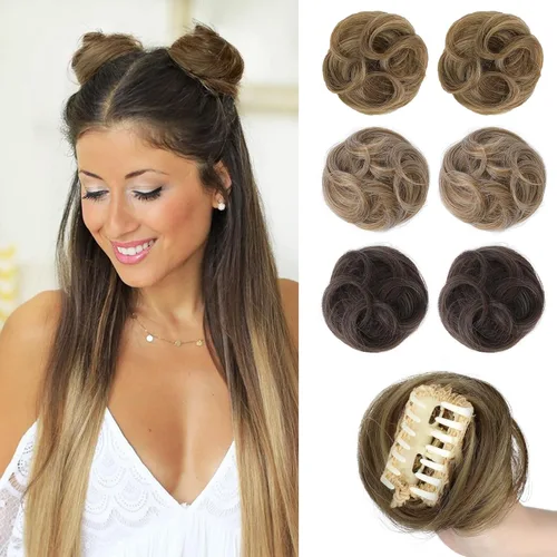 Miniatura 54 de REECHO Piezas de cabello Space Bun, 2 extensiones de moño mini con clip de pinza en extensiones de moño falsas de orejas de gato y desordenadas