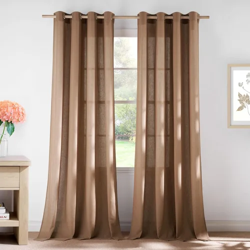 Miniatura 51 de NICETOWN Cortinas de lino natural con textura de lino para dormitorio, mezcla de lino rústica con ojales en la parte superior, semitransparentes