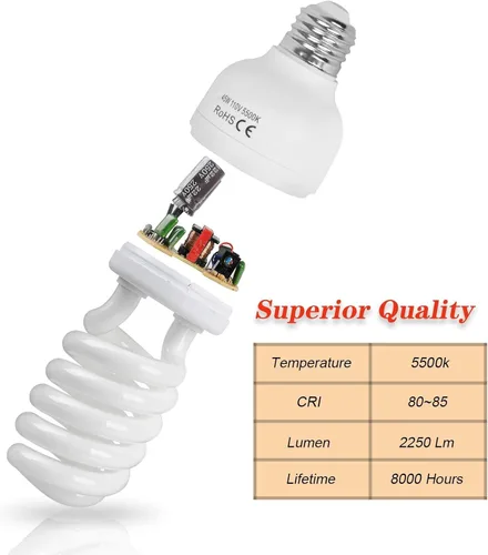 Miniatura 7 de EMART Bombilla de espectro completo, 45 W 5500 K espiral CFL luz diurna para kit de iluminación Softbox, lámpara de repuesto para fotografía