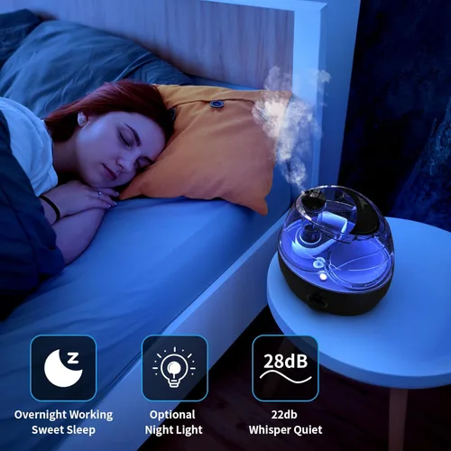 Miniatura 4 de Humidificadores para dormitorio y habitación grande, humidificador de niebla fría de 2.2L para bebé, 30 horas con funcionamiento silencioso