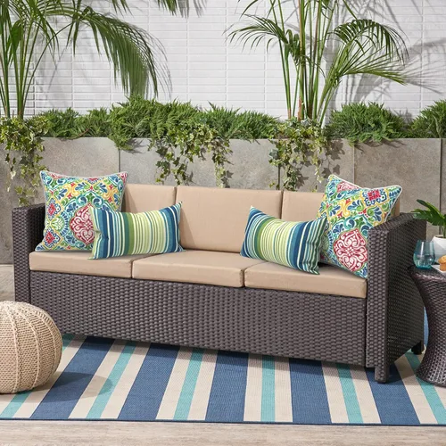 Miniatura 352 de Juego de 2 almohadas para exteriores de 16 x 16 pulgadas, repelentes al agua con interiores, para muebles de patio, hogar, jardín, geometría bohemia