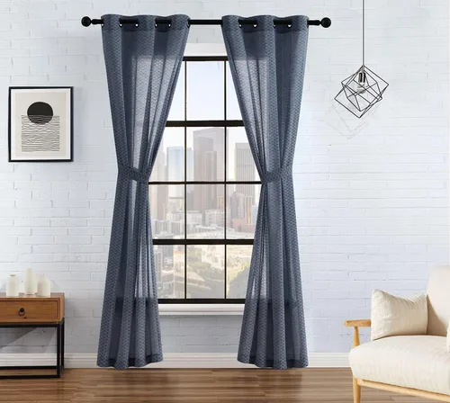 Lucky Brand Larkin - Cortinas texturizadas para filtrar la luz, cortinas de lino sintético, juego de 2 paneles y 2 alzapaños, medidas de 38 x 84