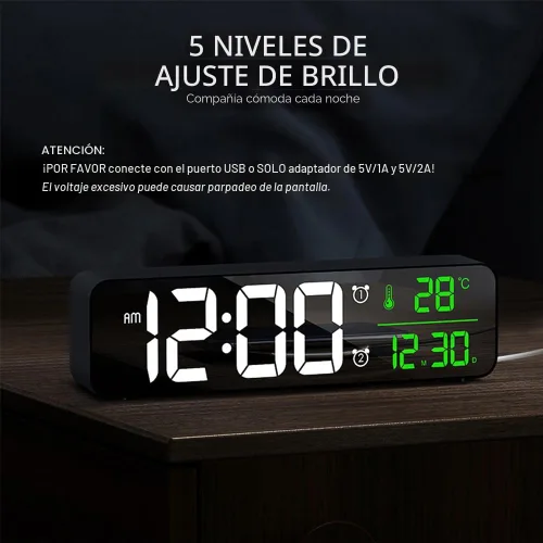 Miniatura 4 de Reloj digital de pantalla grande, reloj despertador para sala de estar, oficina, decoración de dormitorio, LED eléctrico con cable, pantalla