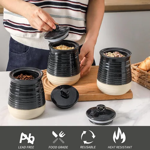 Miniatura 4 de Ceramic Food Storage Jars,25 Oz Porcelain Kitchen Canisters with Airtight Lids Set of 3,Flour Containers for Countertop,Farmhouse Decor Serving