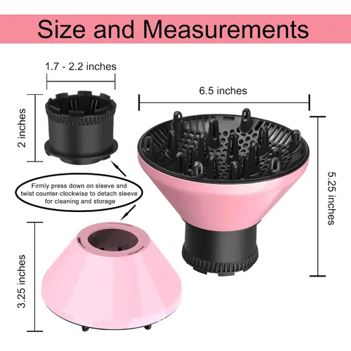 Miniatura 7 de Difusor universal para secador de pelo, accesorio adaptable para secador de pelo para boquillas de secador de pelo de 4.3 a 5.6 cm de diámetro (Rosa)