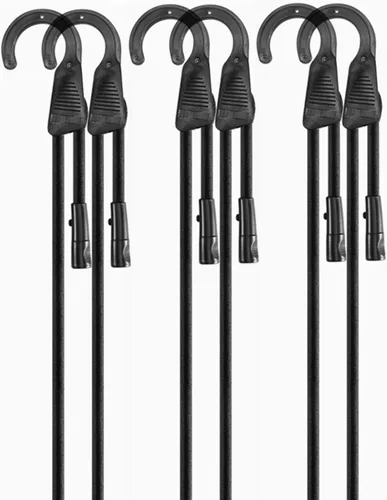Miniatura 18 de Cuerdas elásticas ajustables de 18 pulgadas con ganchos, ajuste flexible de 6.5 a 18 pulgadas, correas elásticas negras con elasticidad superior