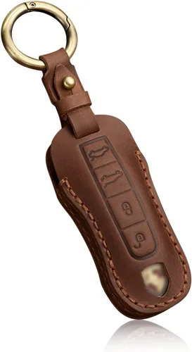 Miniatura 7 de Funda de cuero para llavero inteligente, funda de protección completa compatible con Porsche 911 Cayenne Macan Panamera Taycan 3 4 botones, 3 3
