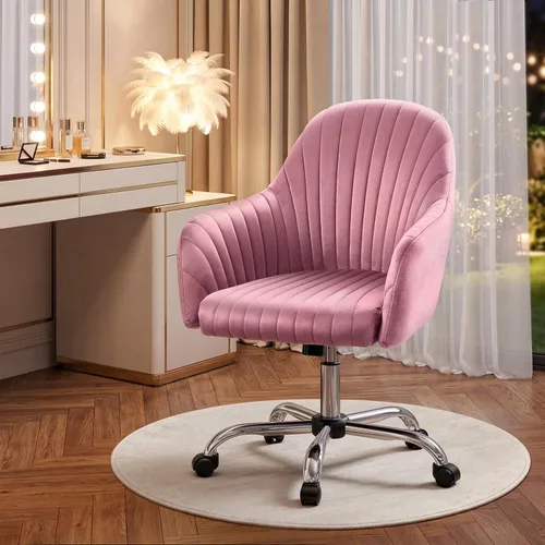 Warmiehomy Silla de Escritorio de Terciopelo para Oficina en Casa, Silla de Trabajo Giratoria Ajustable Moderna, Sillas de Tocador para Mujeres con