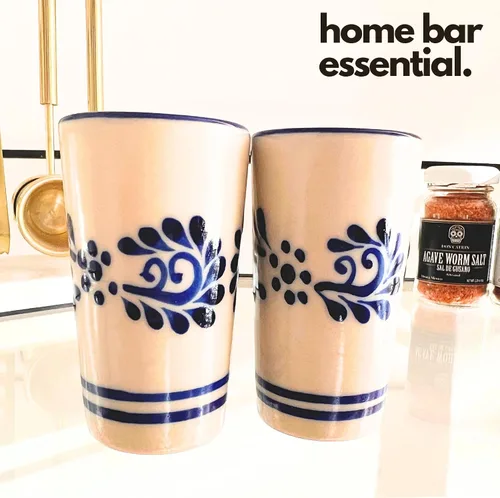 Miniatura 5 de Juego de 2 vasos de chupito pintados a mano, tazas de tequilero de 2 onzas, flores azules clásicas Abajo, Mezcal Sangrita de tequila, hecho a mano