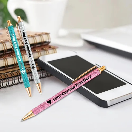 Miniatura 6 de 10 bolígrafos personalizados con purpurina, bolígrafos impresos personalizados a granel, bolígrafos retráctiles de tinta negra para graduación