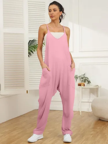 Miniatura 3 de AUTOMET Overol casual de verano para mujer, sin mangas, holgado, tirantes delgados, overoles holgados con bolsillos 2023