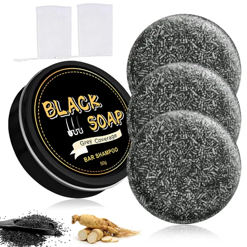 Miniatura 8 de Atsy Jabón en barra de cabello gris, jabón negro natural para cobertura de cabello gris, barra de champú oscurecimiento con ginseng y sésamo negro