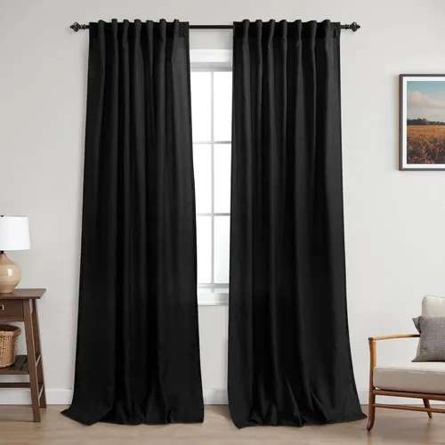 Miniatura 74 de KOUFALL Cortinas de lino azul marino de 84 pulgadas de largo, cortinas transparentes azul oscuro para sala de estar y dormitorio, medianoche