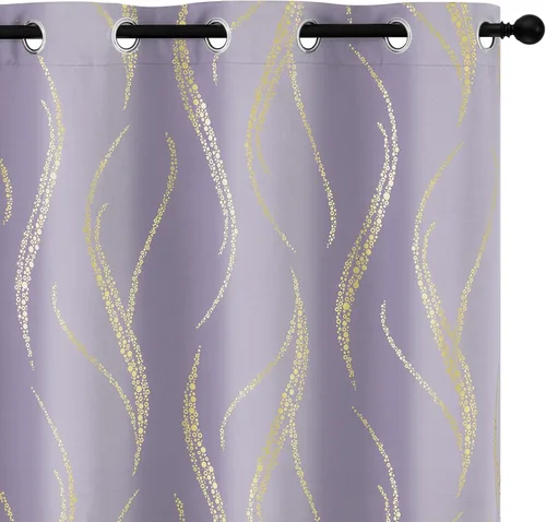 Miniatura 61 de Yakamok Cortinas opacas de 84 pulgadas de largo para sala de estar, con aislamiento térmico, patrón de líneas onduladas doradas, patrón de puntos