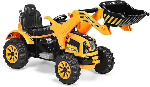 OLAKIDS - Carrito excavador para niños, tractor de construcción a batería de 12 V con cubo de trabajo, bocina, excavadora de carga frontal a batería