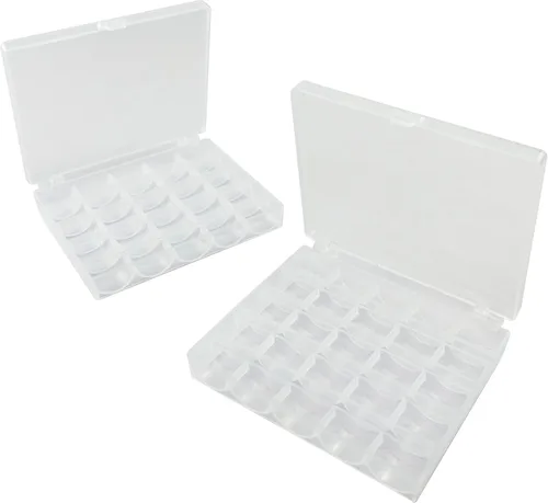 Caja de bobinas para máquina de coser, paquete de 2 (25 ranuras) cajas de bobinas vacías, caja de almacenamiento de plástico para máquina de coser.