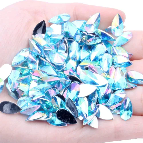 Miniatura 12 de 200 diamantes de imitación de gota de agua, diamantes de imitación de resina con parte trasera plana para manualidades, ropa, decoración de Verde AB