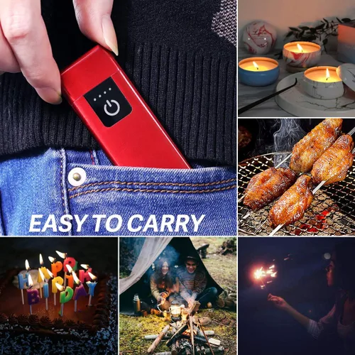 Miniatura 6 de Sensor inteligente de huellas dactilares a prueba de viento de doble cara Encendido de cigarrillos USB recargable Encendedor (rojo)