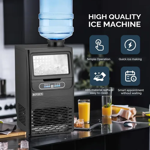 Miniatura 8 de ROVSUN Máquina de hielo comercial 70LBS/24H con 2 entradas de agua, máquina de hielo de acero inoxidable para encimera e independiente para Negro