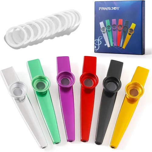 Fansjoy Kazoos - Paquete de 6 instrumentos musicales de metal Kazoos con 12 membranas de flauta para principiantes amantes de la música