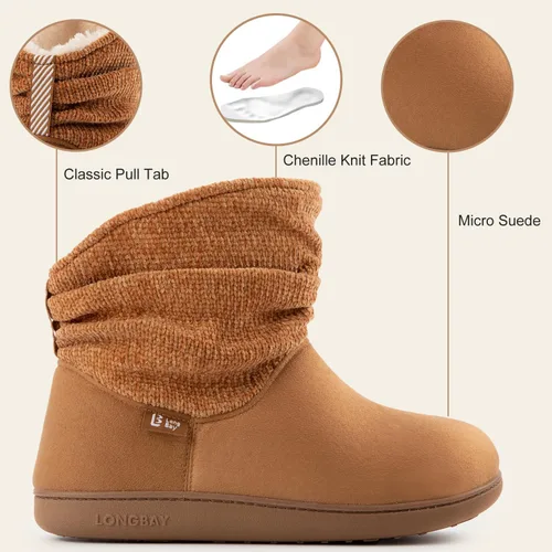 Miniatura 5 de LongBay Pantuflas de punto de chenilla cálidas para mujer, de espuma viscoelástica, cómodas, de gamuza, esponjosas, de espuma viscoelástica, botas