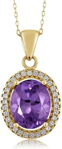 Miniatura 52 de Gem Stone King Collar con colgante de plata chapada en oro amarillo de 18 quilates de 0.433 x 0.354 in con piedra natal ovalada para mujer