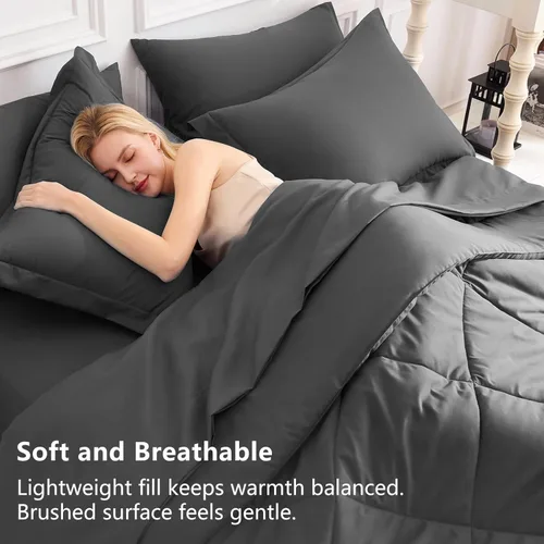 Miniatura 3 de CozyLux Juego edredón individual XL, gris oscuro, toda la ropa de cama en una sola bolsa, 5 piezas: edredón, encimera, bajera y funda almohada