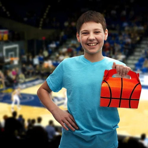 Miniatura 6 de ArtCreativity Bolsas de regalo de fiesta de baloncesto para dulces, galletas y deportes, cajas de recuerdos de fiesta temática de deportes, paquete