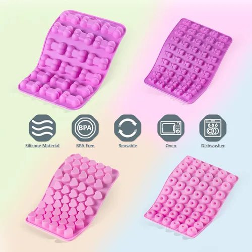 Miniatura 3 de Moldes de caramelo de gomita, 4 moldes de silicona para chocolate con 4 cuentagotas, moldes antiadherentes para caramelos, ganache, cubitos