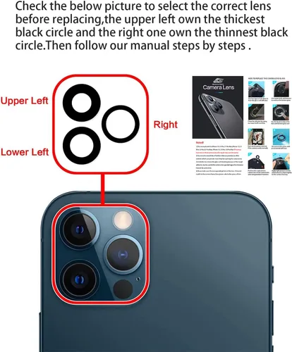 Miniatura 4 de Fundas de lente de cámara de repuesto para iPhone 13 Pro y 13Pro Max, repuesto de vidrio Len con adhesivo de doble cara y kit de herramientas