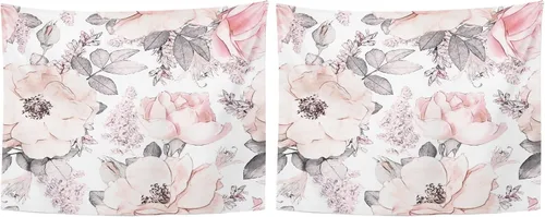 Miniatura 6 de Emvency Tapiz de flores y hojas rosas y grises, patrón floral de rosas, decoración del hogar, para colgar en la pared para sala de estar