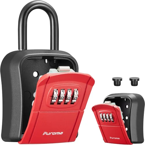 Miniatura 17 de Caja de seguridad con llave Puroma, caja de seguridad portátil con combinación, caja de almacenamiento de llaves para pared para llaves de casa, Gris