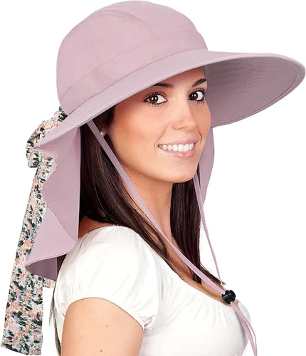 Miniatura 12 de Solaris UPF 50+ Gorro de ala ancha para mujer - Tamaño pequeño, ligero y plegable, gorro floral refrescante con solapa para el cuello