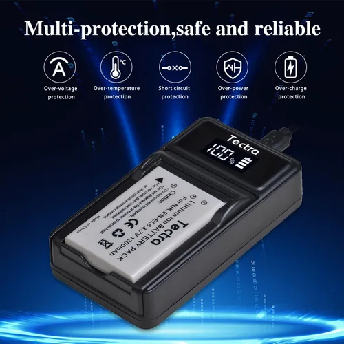 Miniatura 6 de Tectra 2 baterías EN-EL5 y cargador LED para cámaras Nikon Coolpix P530, P520, P510, P100, P500, P5100, P5000, P6000, P90, P80