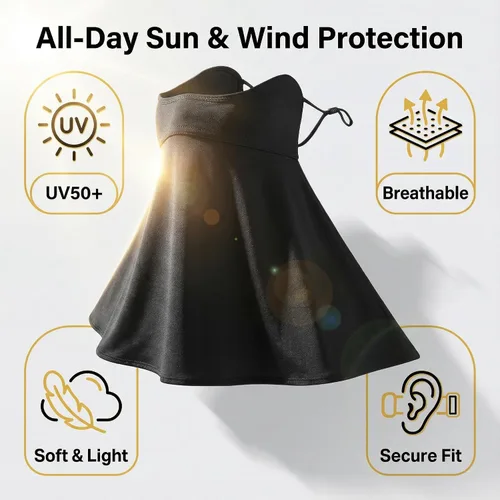 Miniatura 3 de Polaina de protección solar para el cuello, bufanda facial con trabillas para las orejas, pasamontañas ligeras, estilo pasamontañas, cubierta