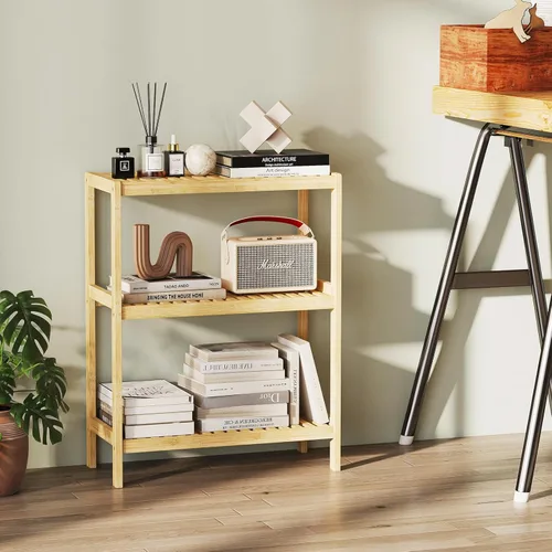Miniatura 5 de estante de bambú para baño, soporte de almacenamiento multifuncional de 3 niveles, para baño, cocina y sala de estar, soporte para plantas y flores